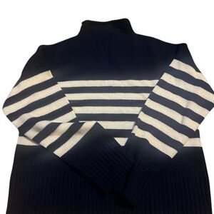 KULE Navy and White Striped Turtleneck Sweater